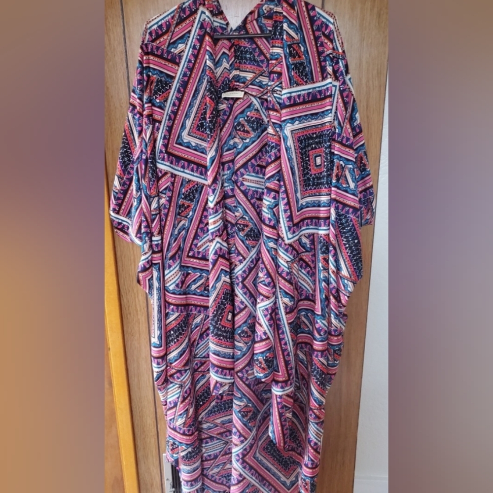Boho Geometric Print High Low Kimono